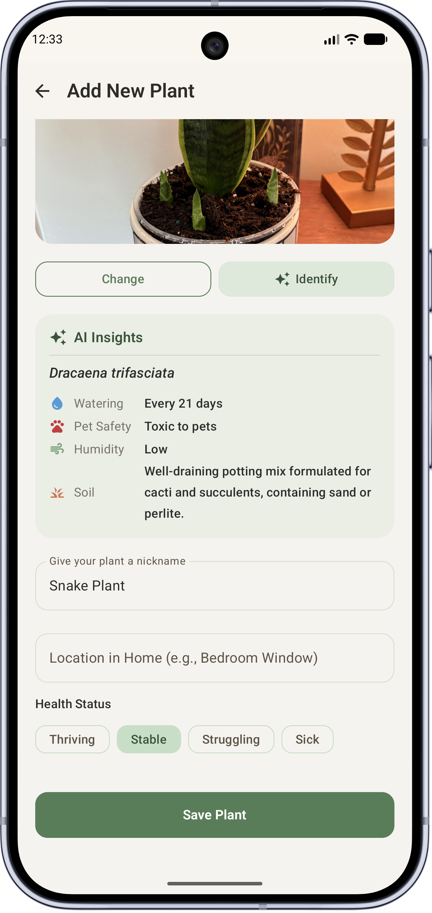 Leafy AI add and identify new plant screen